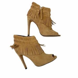 Rebecca Minkoff Rio Suede Fringe Peep Toe Booties